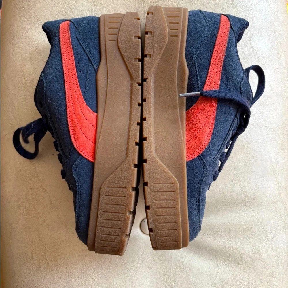 Puma Women's Navy Suede Platform Sneaker with Red Accent
